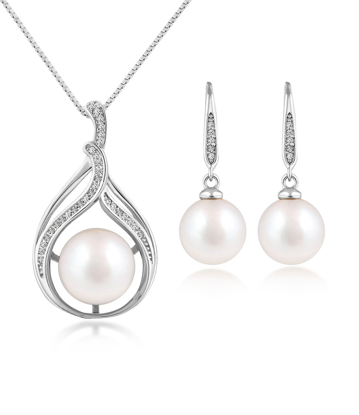 Sterling silver pearl online necklace and earrings set