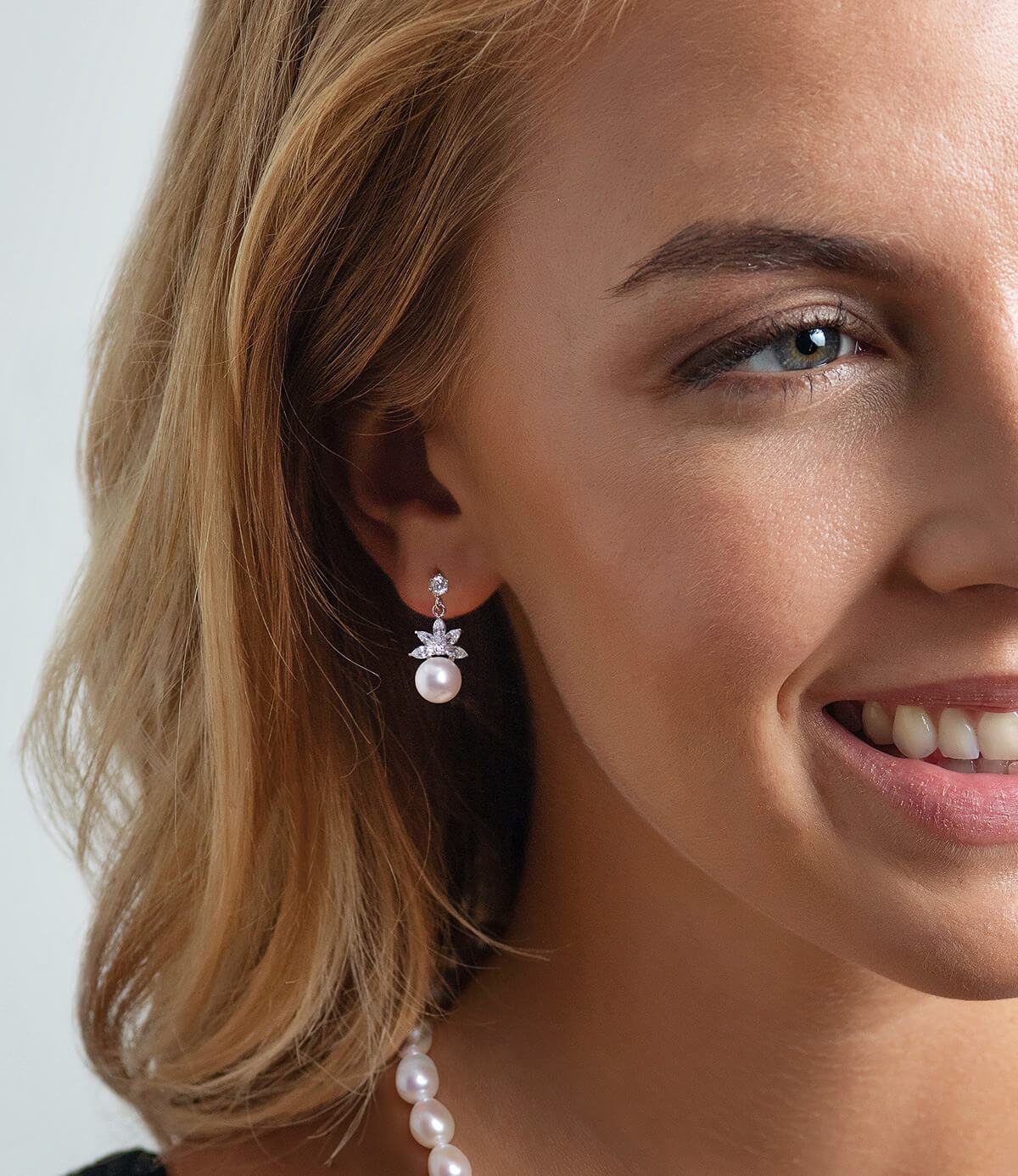 Diamond stud with pearl on sale drop earrings