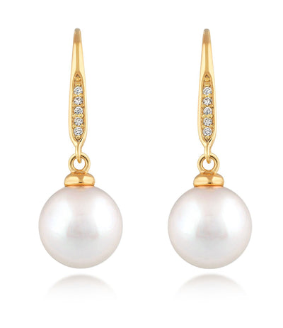 Pearl Drop Earrings Gold Vermeil with Sparking Cubic Zirconia