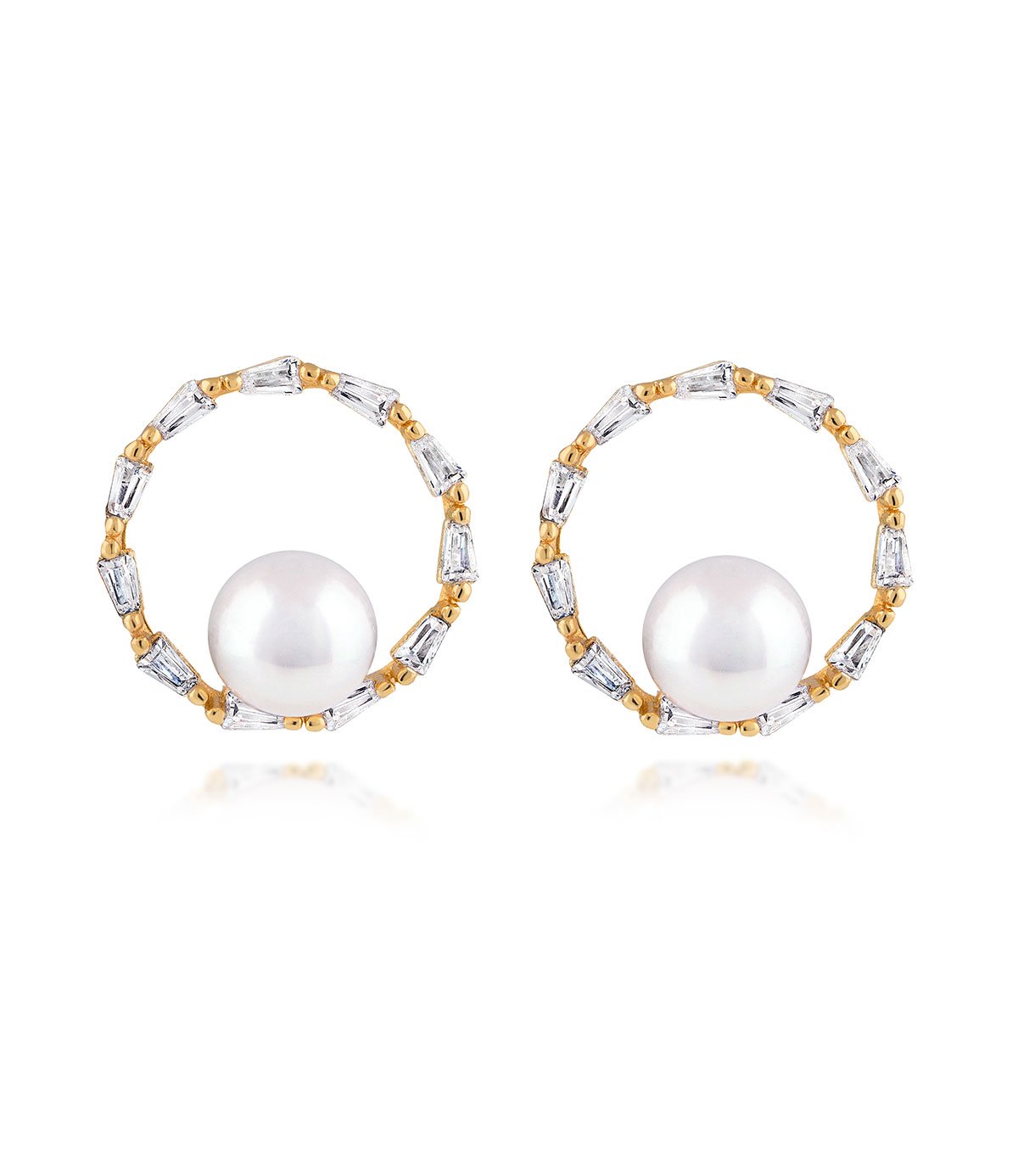 18k Yellow Gold Vermeil Halo Freshwater Pearl Earrings Sparkling Cubic Zirconia White