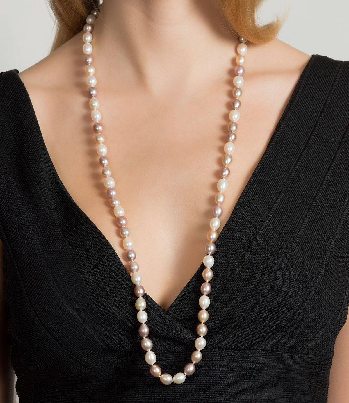 Athena Multicolor Long Pearl Necklace Freshwater Oval