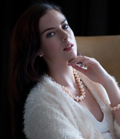 Natural Peach Baroque Pearl Necklace in Sterling Silver