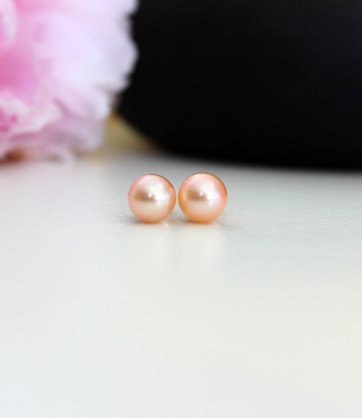 Sterling Silver Peach Freshwater Pearl Stud Earrings