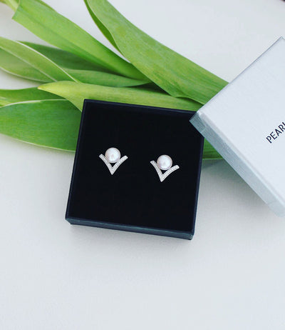 Dew Drop Pearl Stud Earrings Sterling Silver Pearl-Lang Gift Box