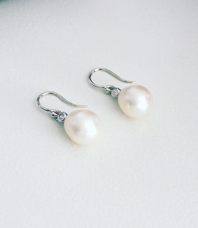 Freshwater Pearl Drop Earrings White Rhodium Plated Sterling Silver