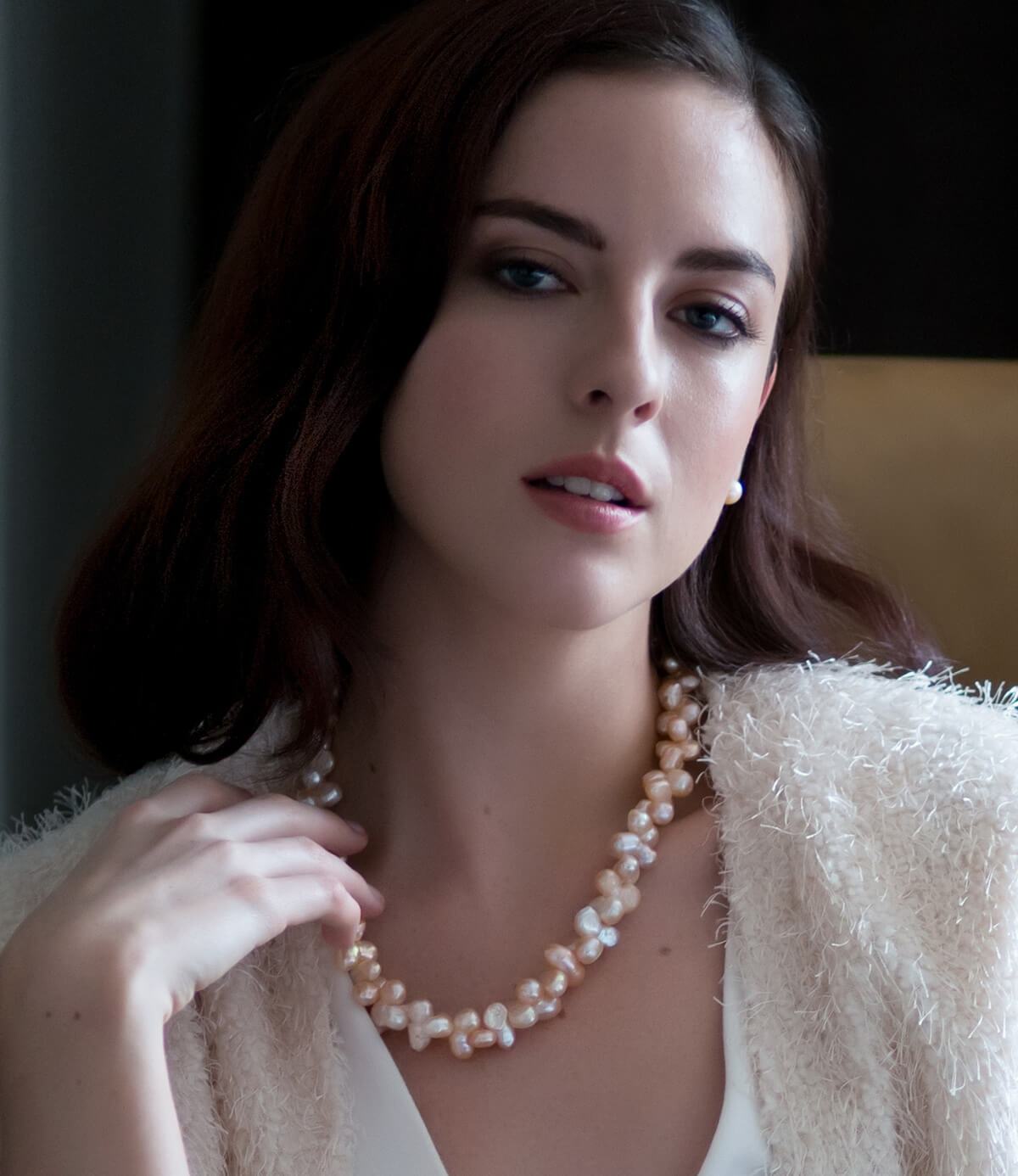 Modern Statement Chunky Keshi Baroque Pearl Necklace Sterling Silver in Peach