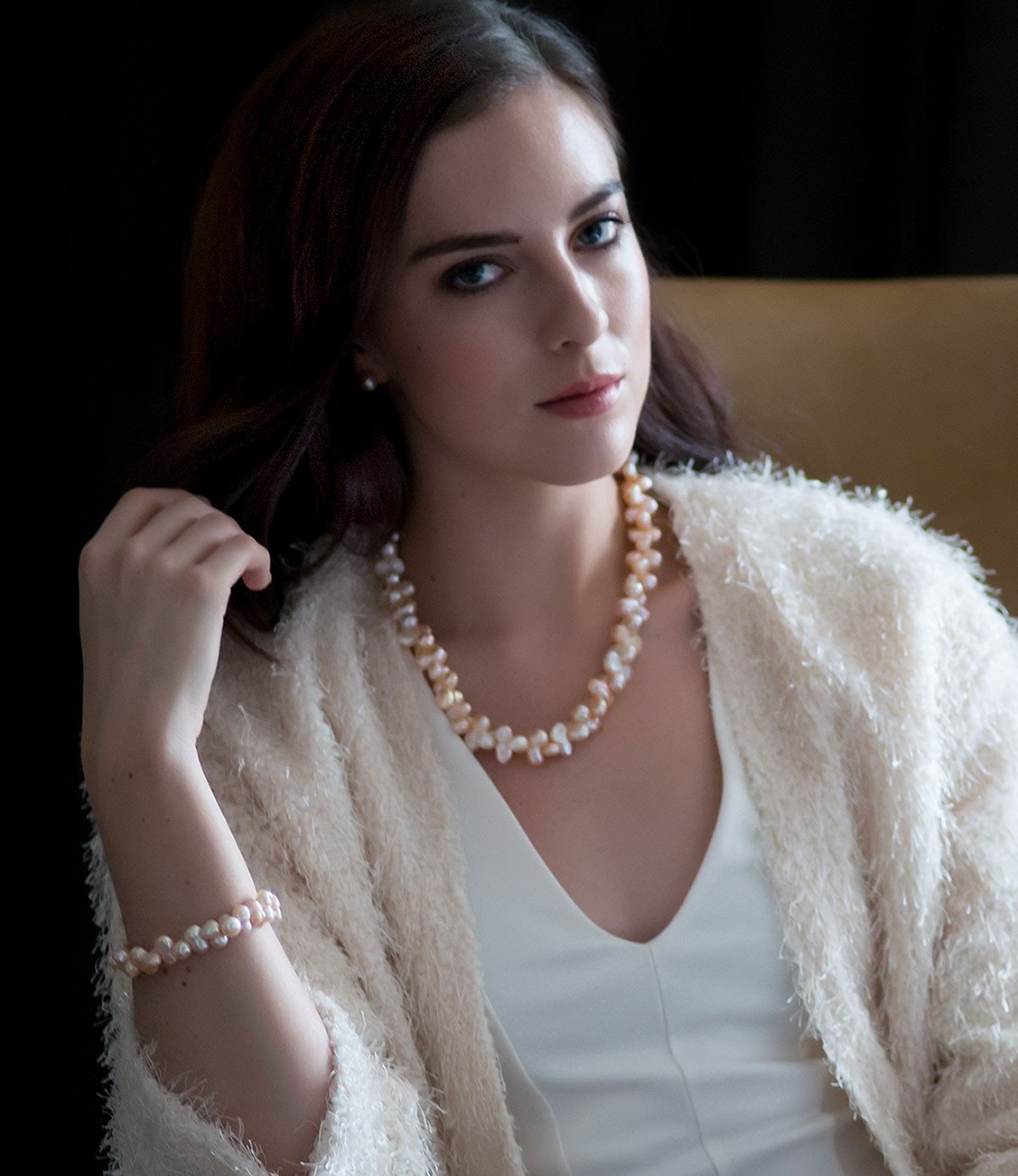 Statement Baroque Pearl Necklace Sterling Silver in Natural Peach