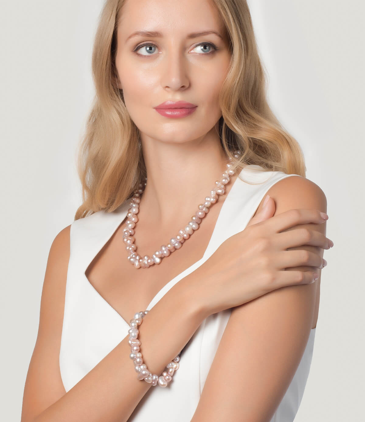 Unique Baroque Pearl Necklace Freshwater Lavender Pink Flora