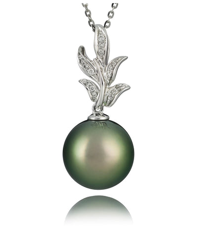 Tahitian Pearl Necklace in Natural Pistachio Colour 18k White Gold