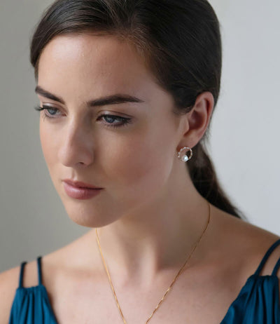 halo stud earrings in gold vermeil with freshwater pearls