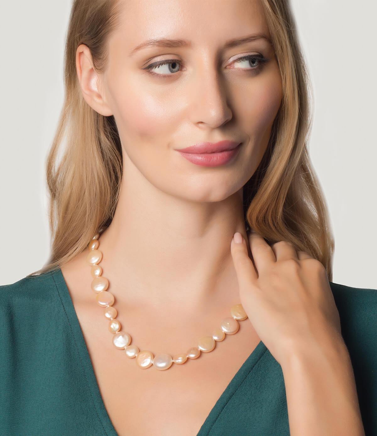 Freshwater Pearl Necklace Peach Coin Baroque