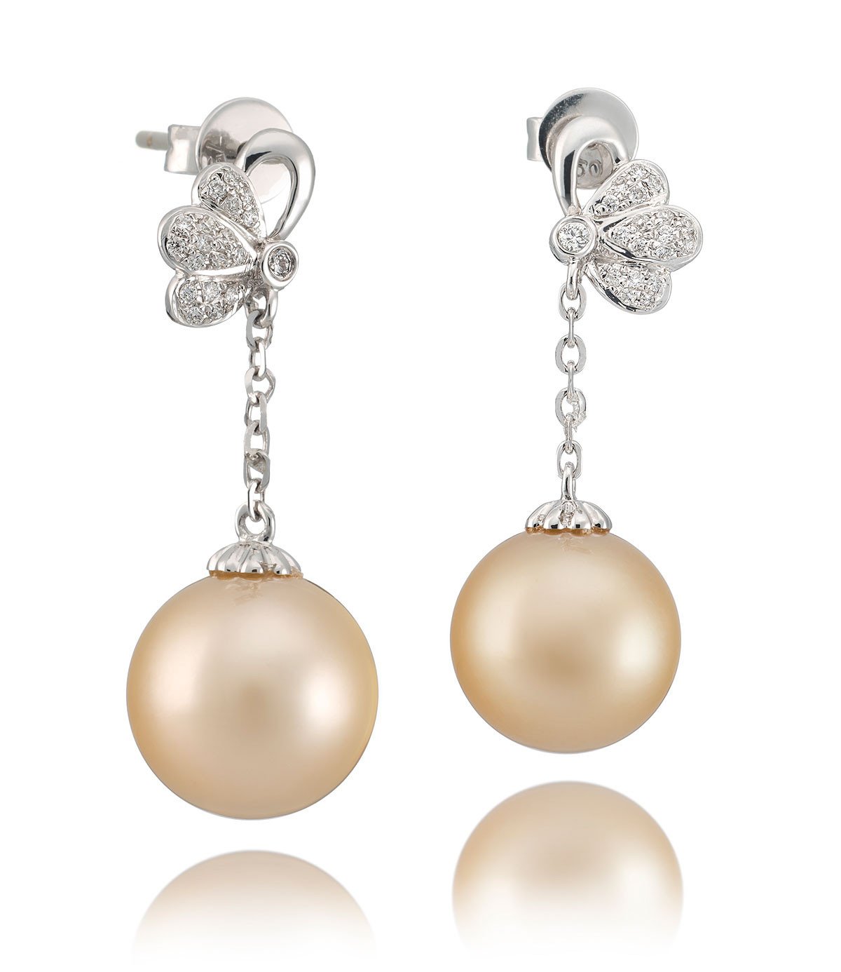 Odyssey South Sea Pearl Earrings with Diamonds in 18k White Gold