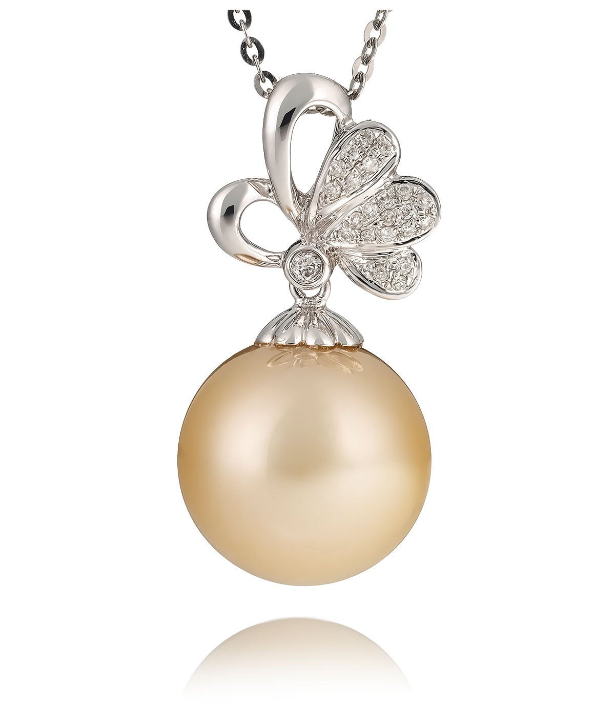 Diamond Pendant Necklace with South Sea Pearl 18k Gold