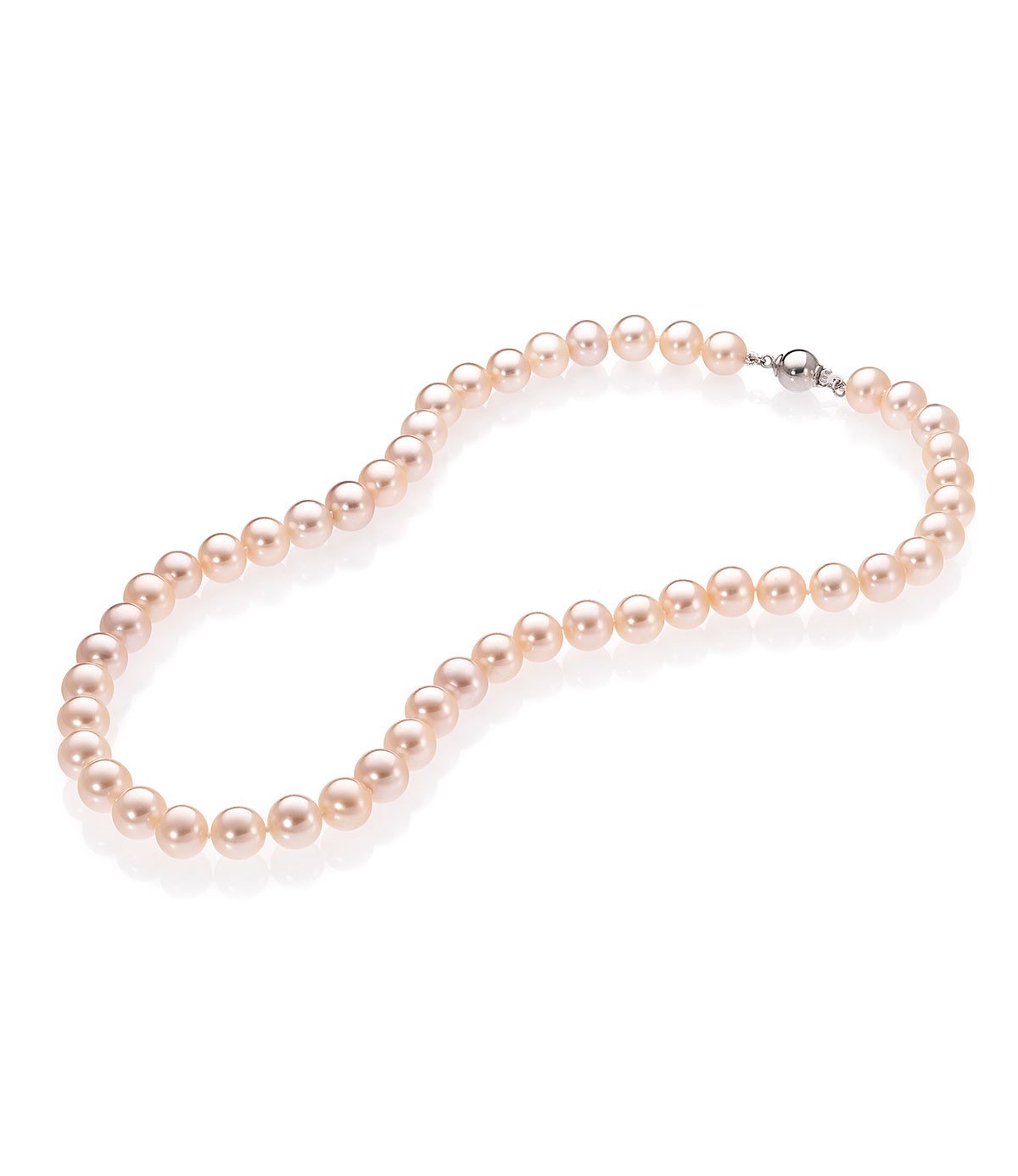Freshwater Pearl Necklace Peach Sterling Silver Ball Clasp