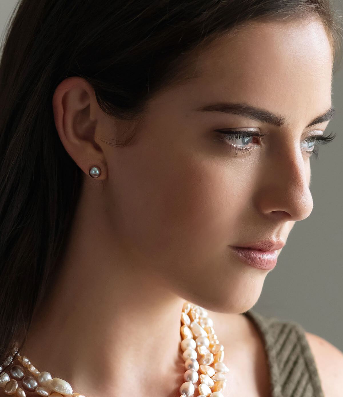 Pink pearl earrings stud rhodium plated sterling silver