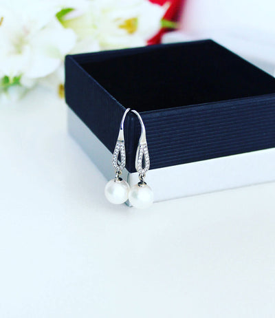 Pearl Drop Earrings Silhouette White Freshwater Sterling Silver