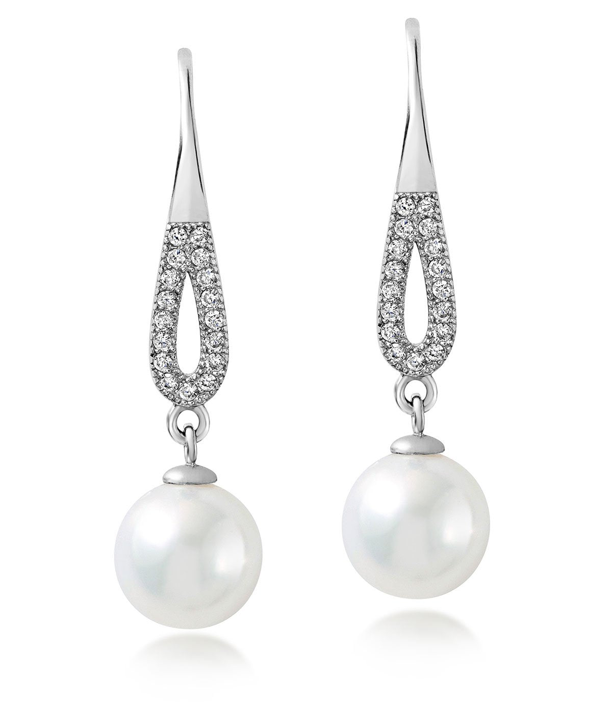 Pearl Drop Earrings in Sterling Silver Cultured White Freshwater