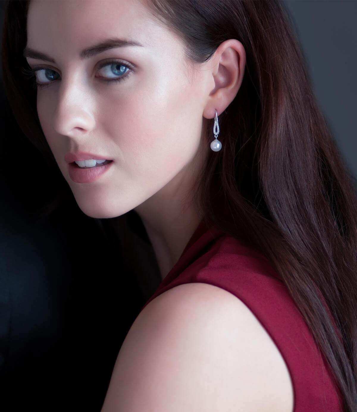 Pearl Drop Earrings in Sterling Silver White Freshwater Silhouette