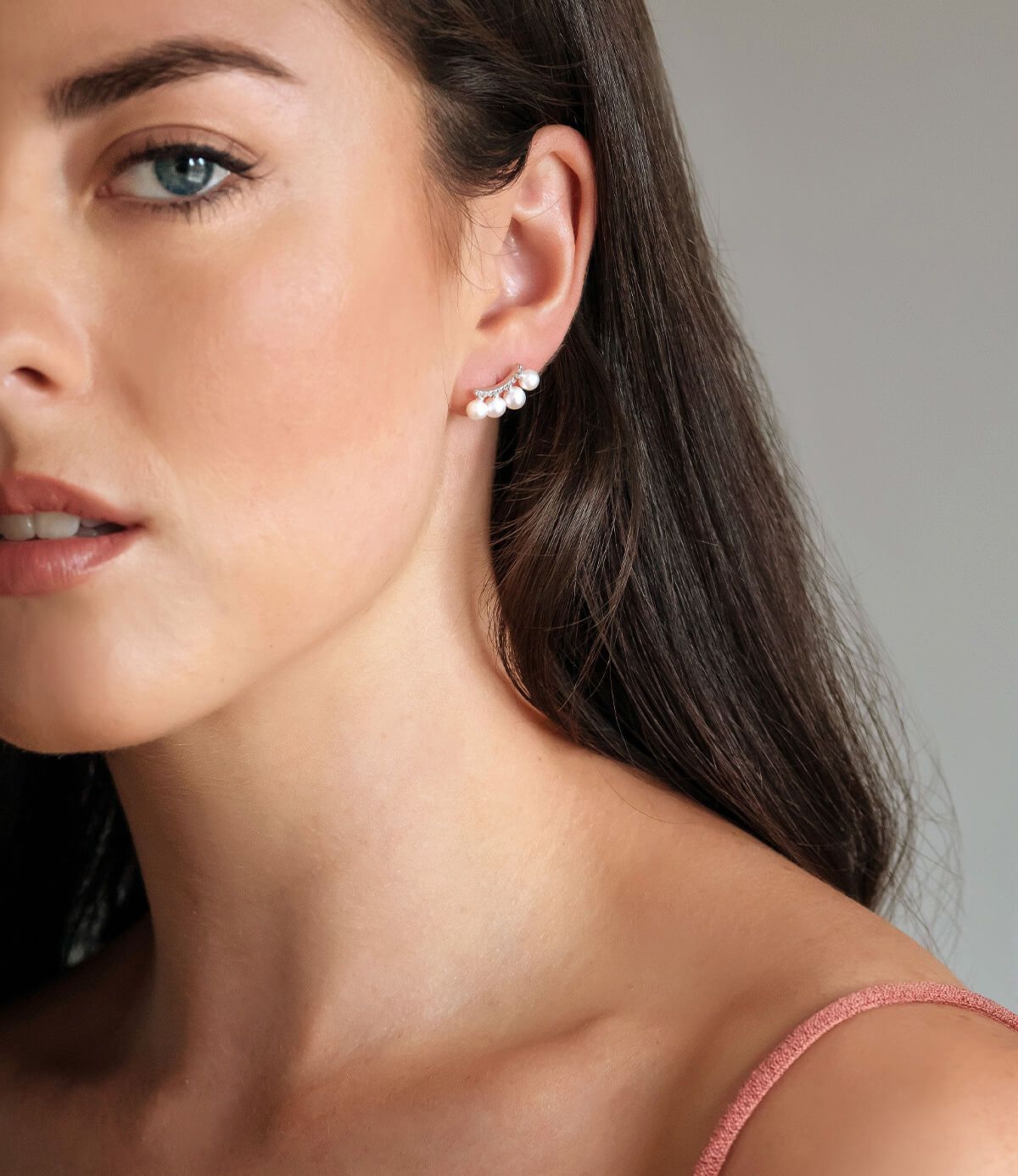 Ear Climber Earrings with Freshwater Pearls Sterling Silver