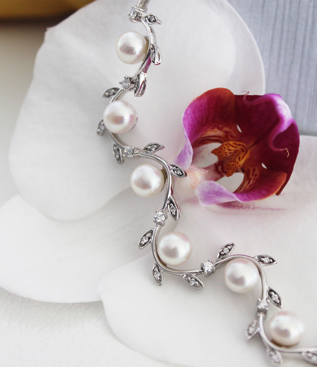 Tennis Bracelet Sterling Silver with Pearls Chic Flora