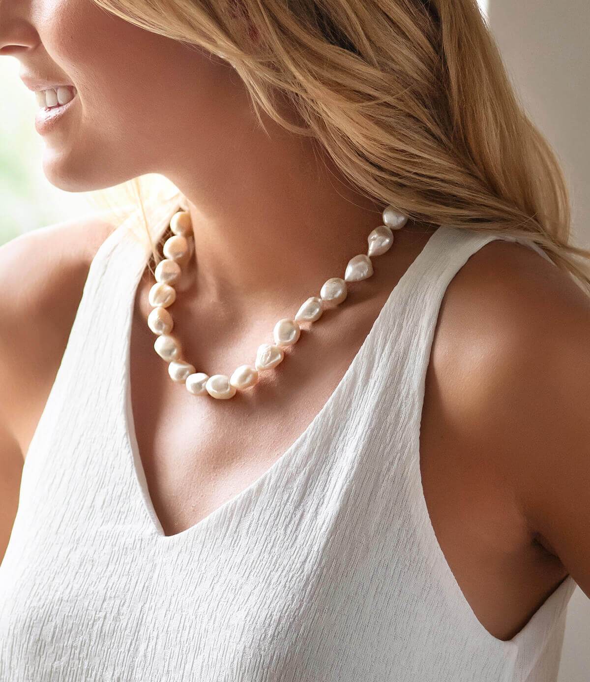 Baroque Pearl Necklace in Sterling Silver Modern Keshi